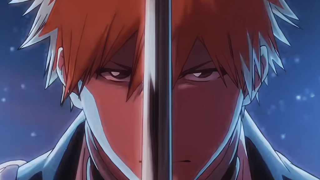 Kurosaki Ichigo avec un regard déterminé en tenant son Zanpakuto dans Bleach