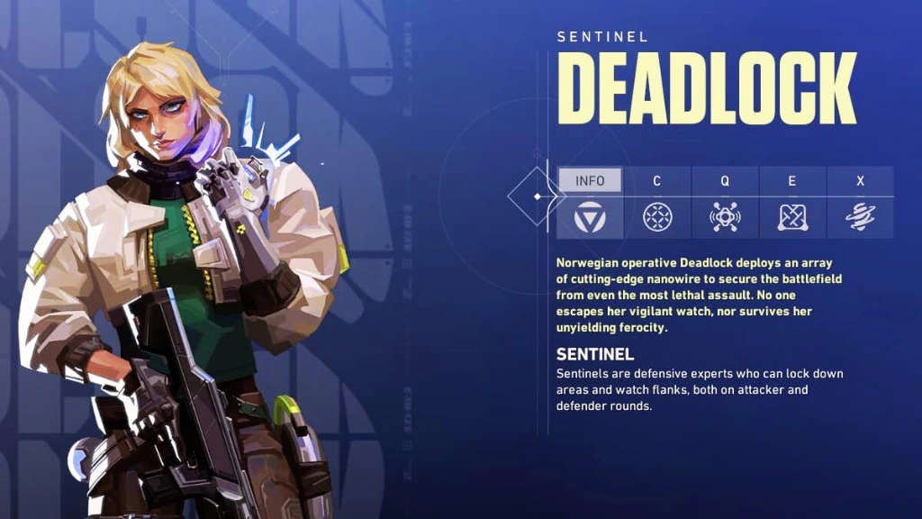 Les moult capacités de Deadlock dans Valorant, le jeu FPS tactique de Riot Games